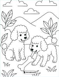 Puppies Coloring Page | Cute Dogs Playing for Children