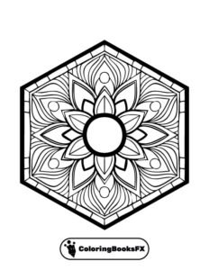 Floral mandala with hexagonal shape – Printable design