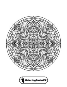 Detailed round flower mandala – Printable coloring page