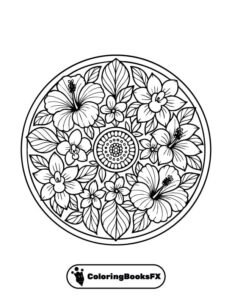 Hibiscus flower mandala – Printable tropical coloring page