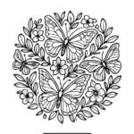 Butterfly and flower mandala – Printable coloring page for adults