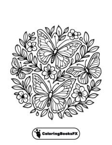 Butterfly and flower mandala – Printable coloring page for adults