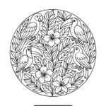 Tropical bird and exotic flower mandala coloring pageDiscover tropical biodiversity with this illustration of toucans, parrots, and exotic flowers in a mandala pattern. Detailed printable art A natural scene with perfect symmetry, ideal for relaxing coloring sessions. PDF drawing for adults Add this tropical piece to your collection and enjoy a moment of creative serenity.