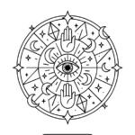 Mystical Mandala Coloring Page – Eye, Moons & Spiritual Symbols