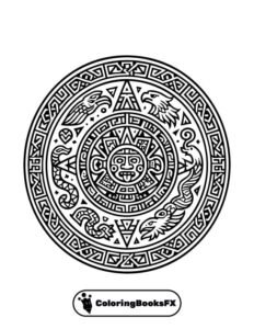 Aztec Mandala Coloring Page – Ancient Solar Symbols to Print