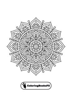 Floral mandala coloring page – Radial style with details