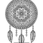 Dreamcatcher mandala coloring page with feathers