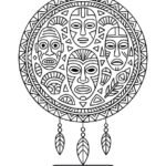 Mandala with tribal masks – Printable coloring page