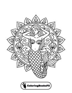 Mermaid and seashell mandala coloring page – Print at home