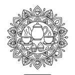 Tea and cupcakes mandala coloring page – Sweet moment