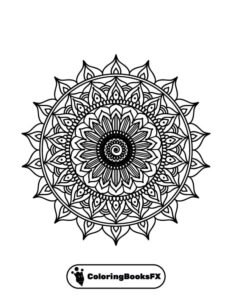 Flower mandala coloring page with spiral patterns